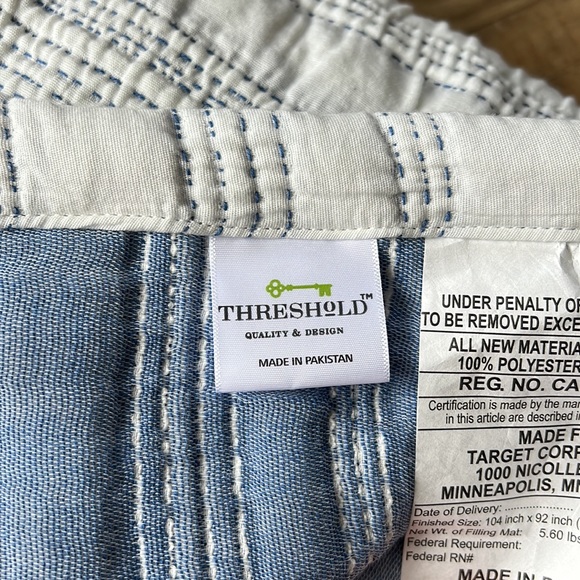 Threshold Bedding Threshold White Quilt With Blue Embroidered